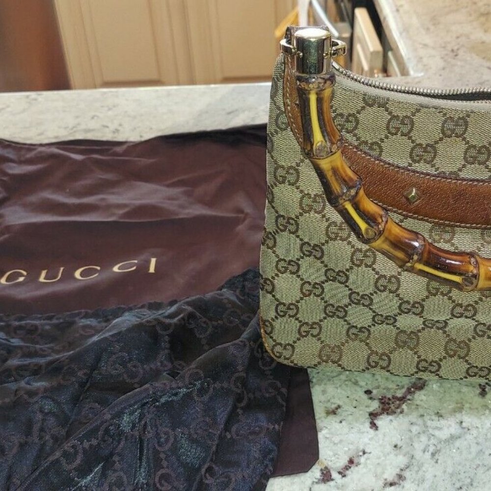Gucci Monogram Bamboo Anita top handle bag. 100% Authentic